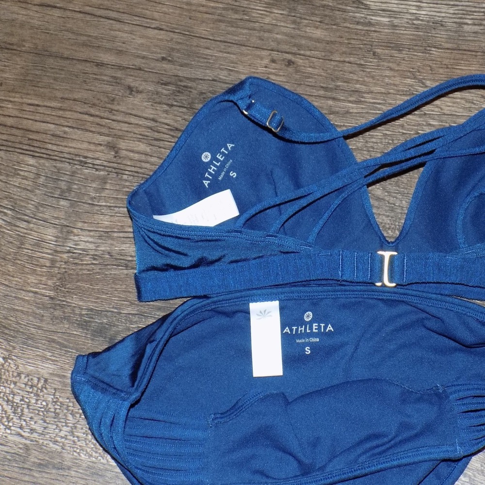 Athleta Bikini Swimsuit Set Womens Small Blue Excellent Strappy Metallic 2PC - Picture 4 of 7